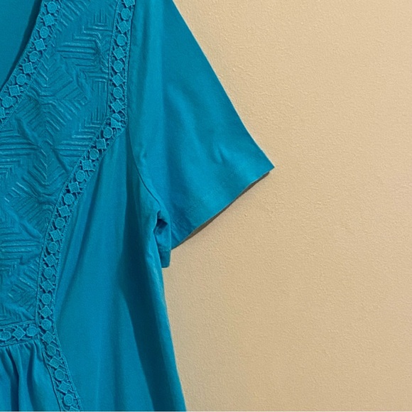 Romans Women's Size M (14/16) Teal Short Sleeve V-Neck Front Embroidered - Picture 5 of 11